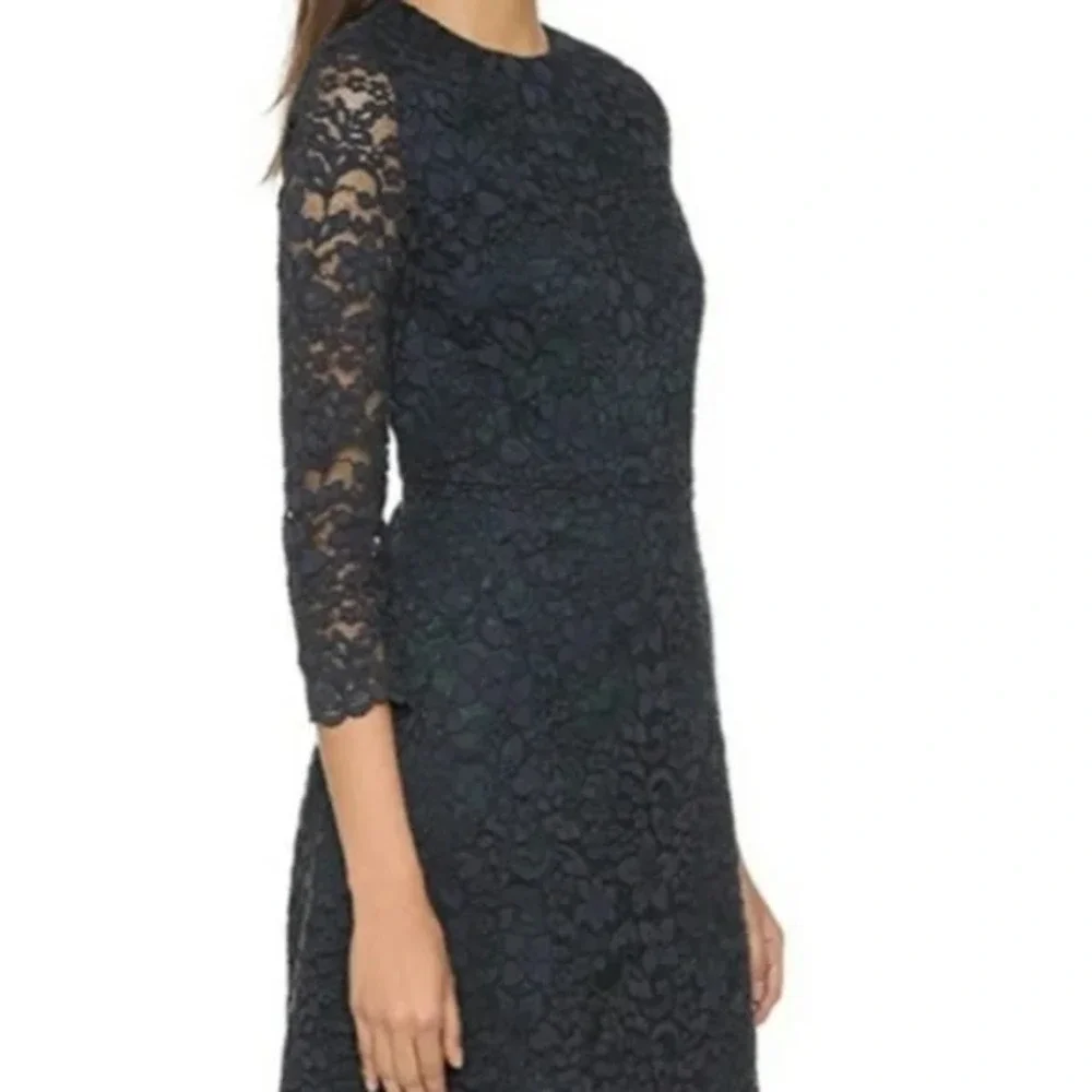 TORY BURCH Dress Blue Lace Green lined floral lace sheath cocktail mini 4 NWT